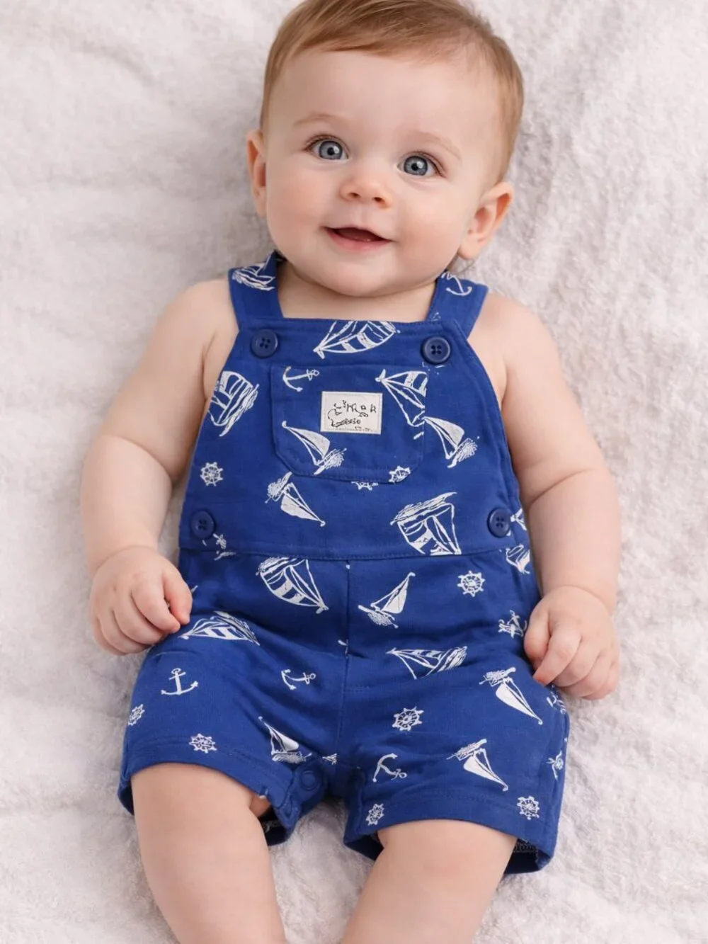 Vintage Carter’s Baby Boy Anchor Nautical Shortalls Set 9 Months 2pc Outfit Blue - Picture 2 of 4
